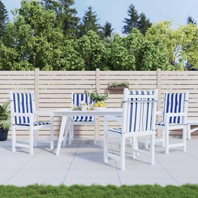 Stoelkussens 4 st lage rug gestreept stof wit en blauw Stoelkussens 4 st lage rug gestreept stof wit en blauw