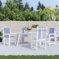 Stoelkussens 4 st lage rug gestreept stof wit en blauw - thumbnail