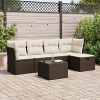 5-delige Loungeset met kussens poly rattan bruin - thumbnail