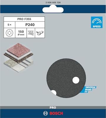 Bosch Accessories Best for Stone 2608605128 Excenterschuurpapier Met klittenband, Geperforeerd Korrelgrootte (num) 240 (Ø) 150 mm 5 stuk(s)