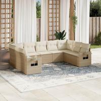 9-delige Loungeset met kussens poly rattan beige - thumbnail