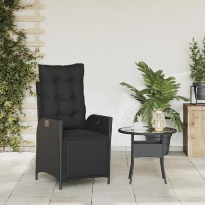 Tuinstoel verstelbaar met voetensteun poly rattan zwart - thumbnail