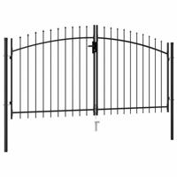 VidaXL Poort met puntige bovenkant dubbel 3x1,5 m staal zwart - thumbnail