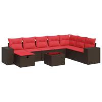 9-delige Loungeset met kussens poly rattan bruin - thumbnail