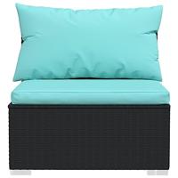 Tuinmiddenbank met kussens poly rattan zwart - thumbnail