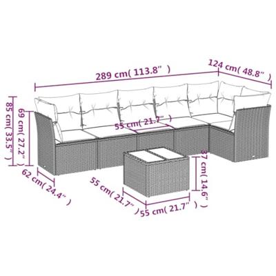 7-delige Loungeset met kussens poly rattan beige - thumbnail
