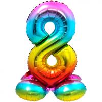 Regenboog Folieballon Cijfer 8 Op Standaard - 72cm - thumbnail