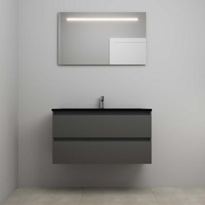 On-Line Badkamermeubelset - 100 cm - Voorgemonteerd - Ladestructuur - Acryl Wastafel - 1 Kraangat - Spiegel met LED-Verlichting - Mat Antraciet