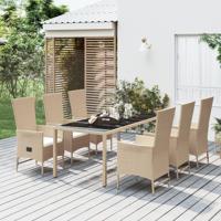 7-delige Tuinset met kussens poly rattan beige - thumbnail