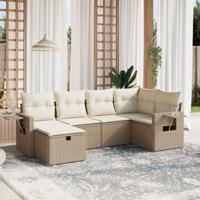 6-delige Loungeset met kussens poly rattan beige - thumbnail