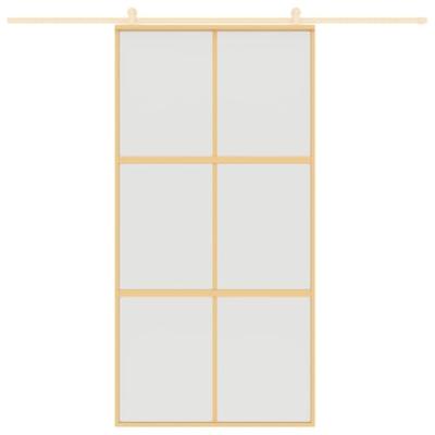 Schuifdeur 102,5x205 cm mat ESG-glas en aluminium goudkleurig