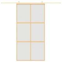 Schuifdeur 102,5x205 cm mat ESG-glas en aluminium goudkleurig - thumbnail