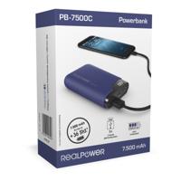 RealPower PB-7500C Powerbank 7500 mAh Li-ion USB, USB-C Navy-blauw Statusweergave - thumbnail