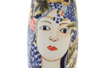 Vaas DKD Home Decor 14 x 14 x 39 cm Gezicht Porselein Blauw Multicolour - thumbnail