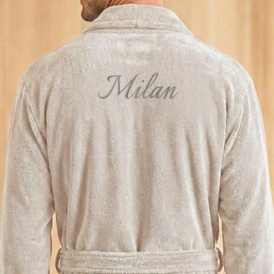 Heren badjas borduren - Beige - L/XL