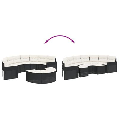 2-delige Loungeset halfrond poly rattan zwart - thumbnail
