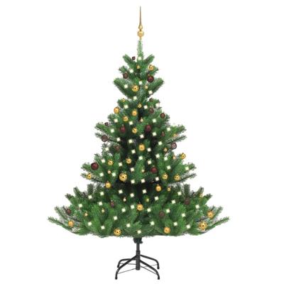 VidaXL Kunstkerstboom nordmann met led's en kerstballen 210 cm groen