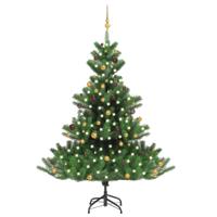 VidaXL Kunstkerstboom nordmann met led's en kerstballen 210 cm groen - thumbnail