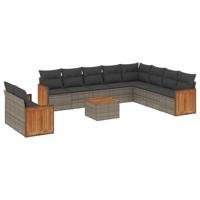 11-delige Loungeset met kussens poly rattan grijs - thumbnail