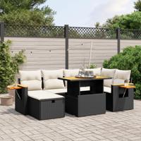 7-delige Loungeset met kussens poly rattan zwart - thumbnail