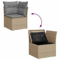 7-delige Loungeset met kussens poly rattan beige - thumbnail