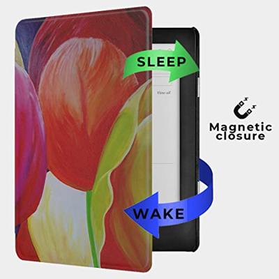 Lunso - Kobo Aura H20 Edition 2 hoes (6.8 inch) - Vegan Saffiano Leren sleep cover - Tulpen