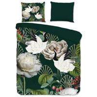 Good Morning Dekbedovertrek "kraanvogel en bladeren" - Groen - (140x200/220 cm) - Katoen - thumbnail