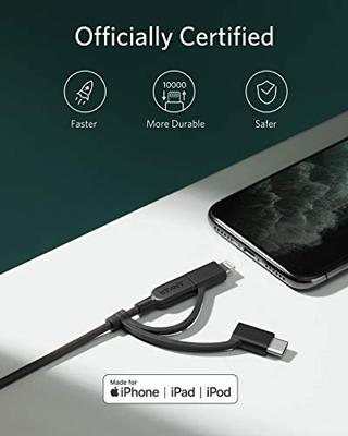 Anker Powerline II 3-in-1 kabel, 0,9 m lange lightning-/USB-C/micro-USB-kabel, voor de iPhone, iPad, LG, Galaxy, Xperia, Android mobiele telefoons en nog veel meer (zwart)