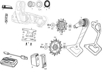 Sram achterderailleur "red xplr axs e1" rear derail. red xplr axs e1 10-46t silver
