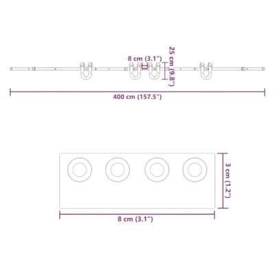 Doos met onderdelen voor schuifdeur 400 cm staal zwart