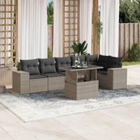 7-delige Loungeset met kussens poly rattan lichtgrijs - thumbnail