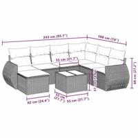 8-delige Loungeset met kussens poly rattan lichtgrijs - thumbnail