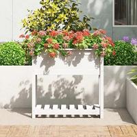 Plantenbak met schap 82,5x34,5x81 cm massief grenenhout wit - thumbnail