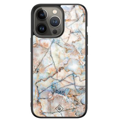iPhone 13 Pro glazen hardcase - Marmer bruin blauw