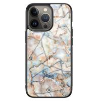 iPhone 13 Pro glazen hardcase - Marmer bruin blauw - thumbnail