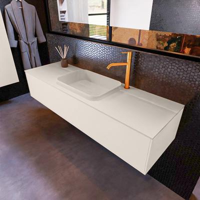 Badkamermeubelset Mondiaz Erin 150 cm met 1 Lade met RIDGE Wastafel Midden Linen met 1 kraangat Greeploos Mat Linen