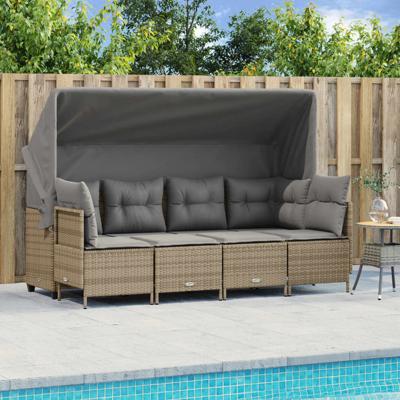 5-delige Loungeset met kussens poly rattan beige - thumbnail