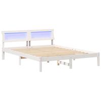 Bedframe met LED -striplichten met hoofdeinde Wit 160 x 200 cm Grenenhout - thumbnail