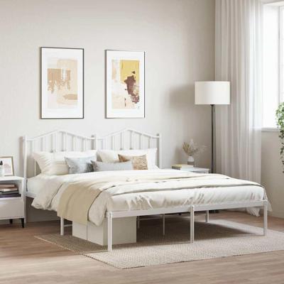 Bedframe met hoofdbord metaal wit 180x200 cm