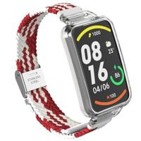 Braided nylon bandje met case - Rood met wit - Xiaomi Smart band 7 Pro - thumbnail