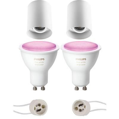 Pragmi Luxina Pro - Opbouw Rond - Mat Wit - Verdiept - Kantelbaar - Ø90mm - Philips Hue - Opbouwspot Set GU10 - White and Color Ambiance - Bluetooth