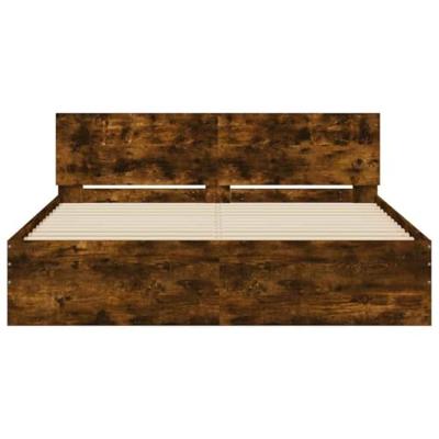 Bedframe met hoofdeinde en LED gerookt eikenkleurig 150x200 cm