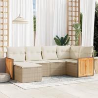 7-delige Loungeset met kussens poly rattan beige - thumbnail