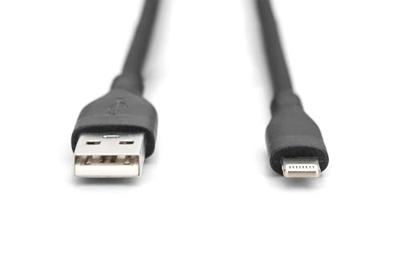 Digitus USB-laadkabel USB 2.0 USB-A stekker, Apple Lightning stekker 2.00 m Zwart Flexibel, Zeer flexibel, Met USB, Silicone, Uitstekende Digitus USB-laadkabel USB 2.0 USB-A stekker, Apple Lightning stekker 2.00 m Zwart Flexibel, Zeer flexibel, Met USB, Silicone, Uitstekende