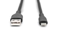 Digitus USB-laadkabel USB 2.0 USB-A stekker, Apple Lightning stekker 1.00 m Zwart Flexibel, Zeer flexibel, Met USB, Silicone, Uitstekende - thumbnail
