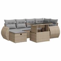 7-delige Loungeset met kussens poly rattan beige - thumbnail