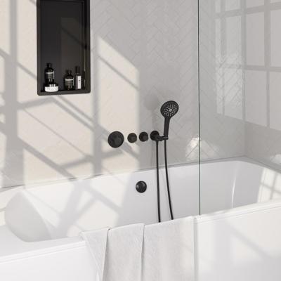 Mat zwarte thermostatische inbouw badkraan SET 02 met badvulcombinatie, handdouche en wandaansluitbocht