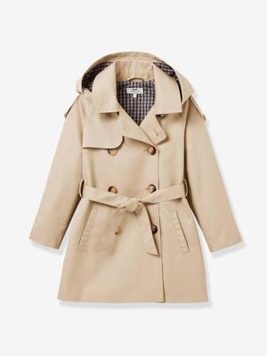 Kindertrench met riem beige