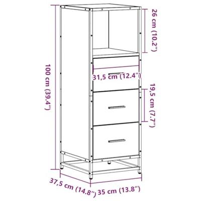 Badkamerkast 35x37,5x100 cm bewerkt hout zwart