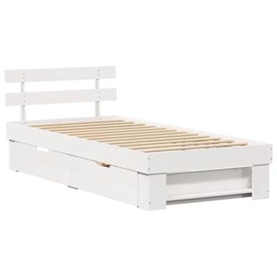 Bedframe met lade met hoofdeinde met opslag Wit 90 x 200 cm Massief grenenhout Bedframe met lade met hoofdeinde met opslag Wit 90 x 200 cm Massief grenenhout